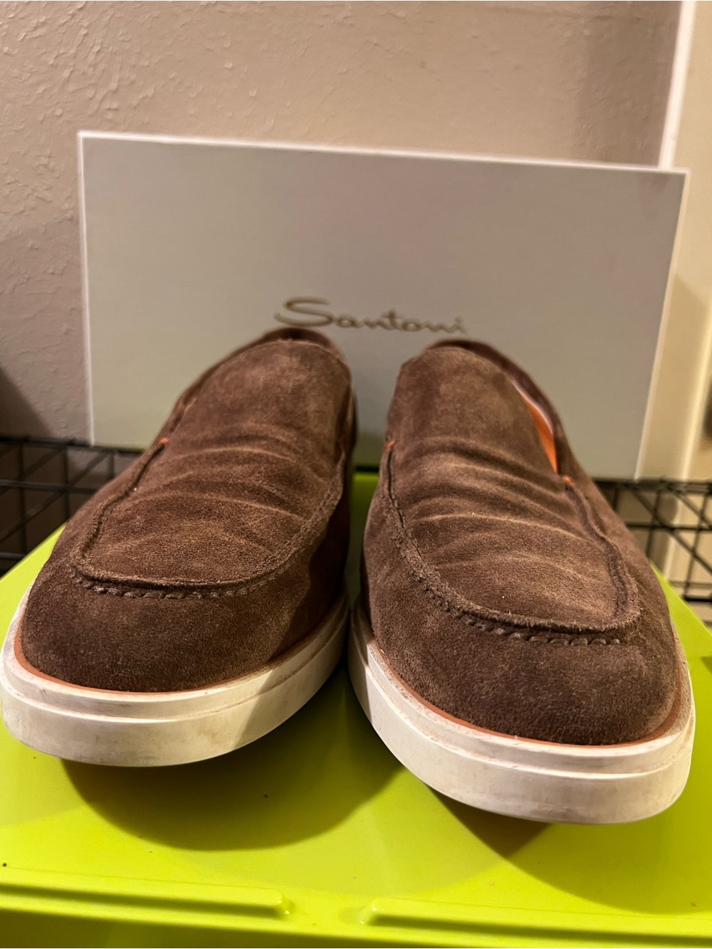 Santoni Italy Luxury Men’s Brown Botanist Suede Slip On Shoes Loafers Size 12